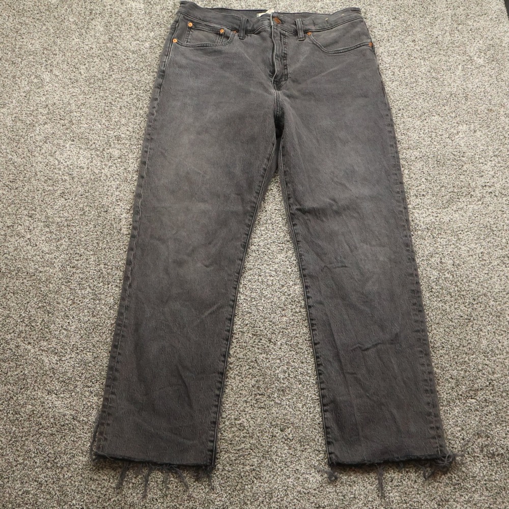 Madewell‎ Jeans Womens 32X28 Gray 90s Straight Crop Distressed Raw Hem Vintage